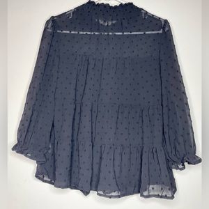 Black Sheer 3/4 Sleeve Polka Dot Blouse- Size: Large